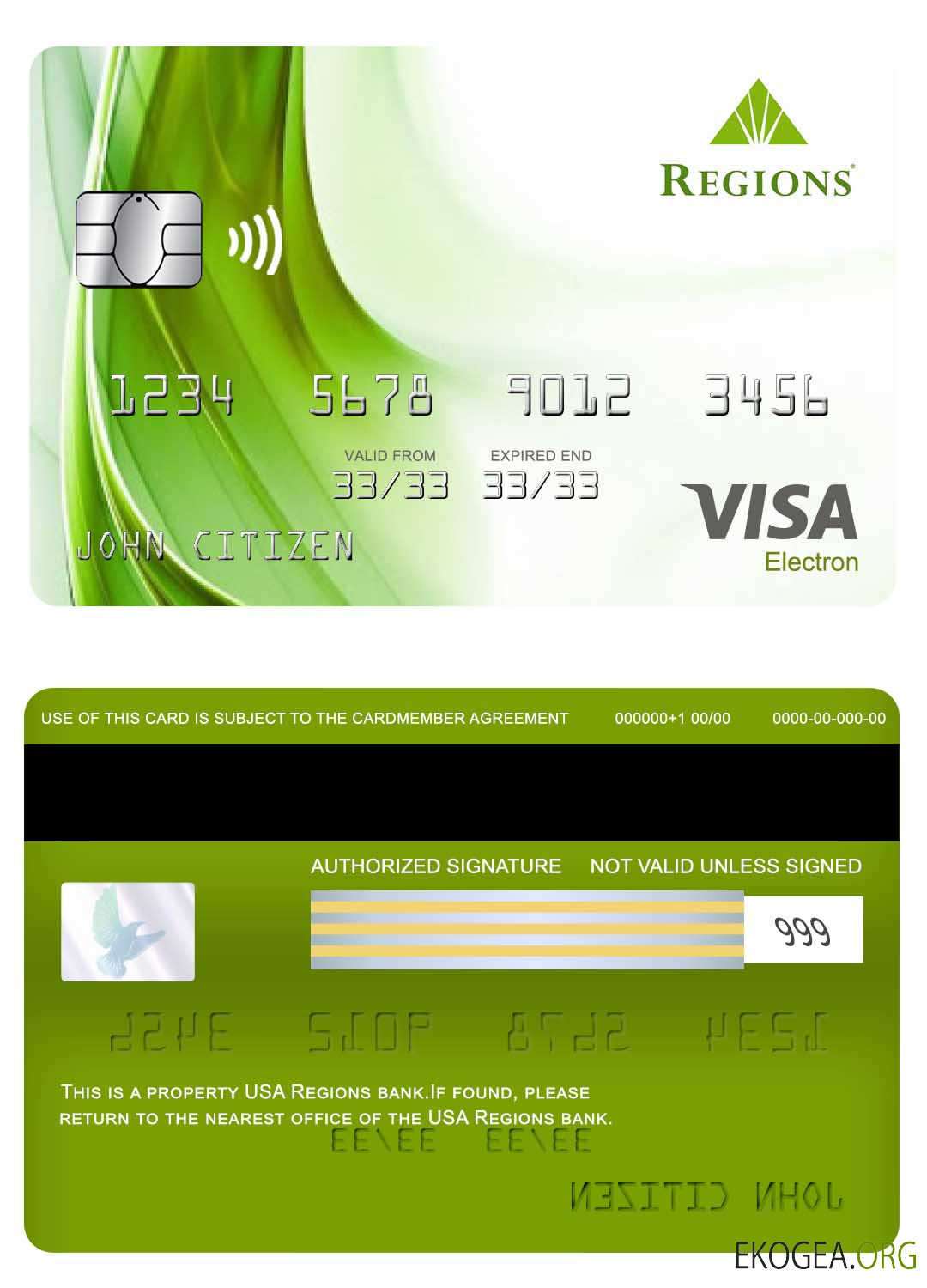 Carte électronique visa bancaire régions USA